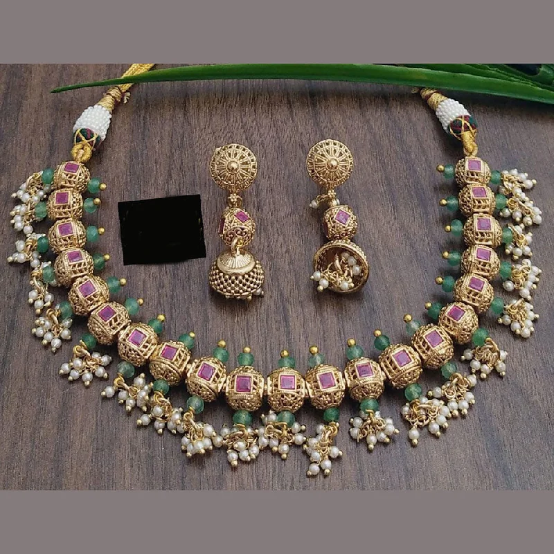 Affordable Glamour – Premium Jewelry At Special Prices FS Collection Gold Plated Pota Stone And Pearls Necklace Set Affordable Glamour – Premium Jewelry At Special Prices FS Collection Gold Plated Pota Stone And Pearls Necklace Set