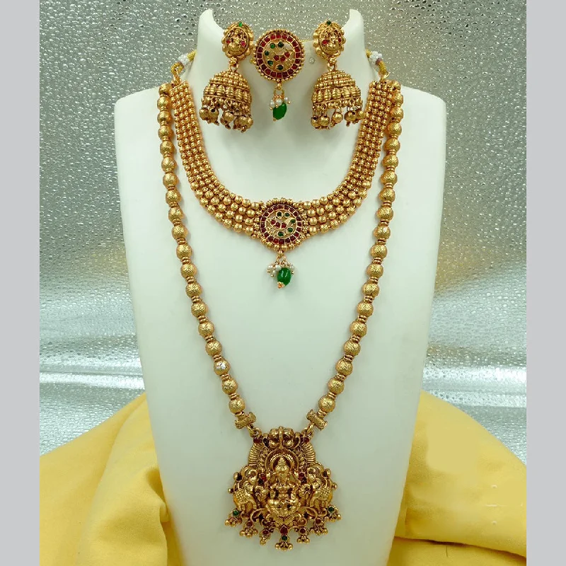 Everyday Jewelry Essentials Now On Sale FS Collection Gold Plated Pota Stone Temple Double Necklace Set Everyday Jewelry Essentials Now On Sale FS Collection Gold Plated Pota Stone Temple Double Necklace Set