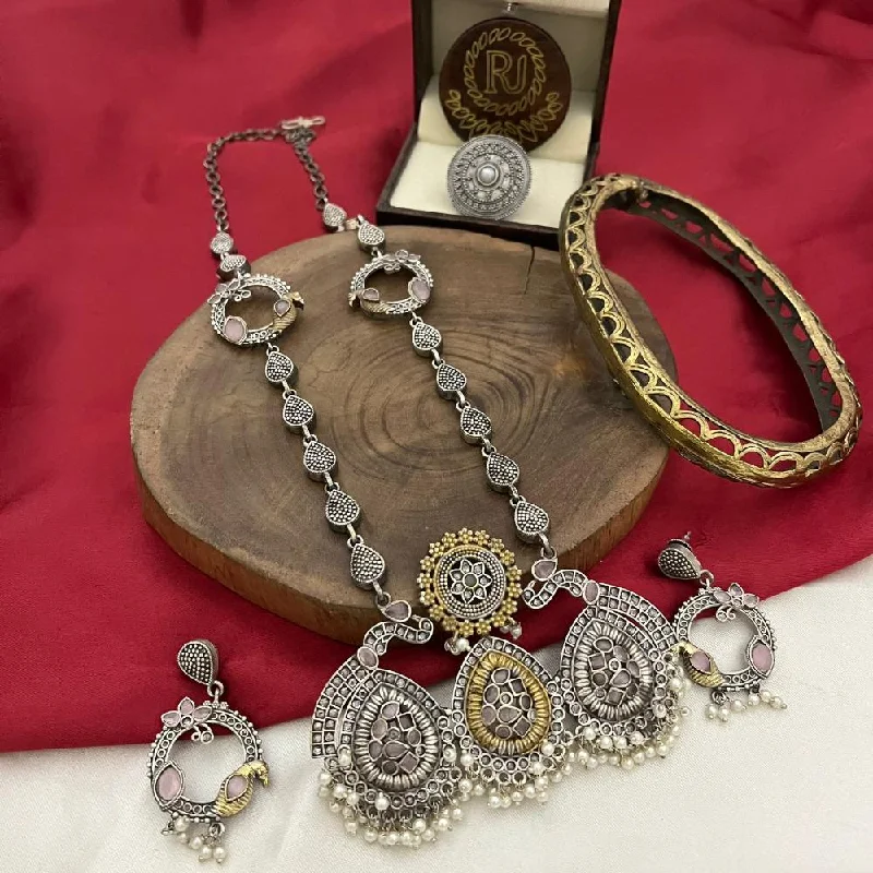Versatile Layering Jewelry For Effortless Chic FS Collection Oxidised Plated Pota Stone Necklace Set Versatile Layering Jewelry For Effortless Chic FS Collection Oxidised Plated Pota Stone Necklace Set