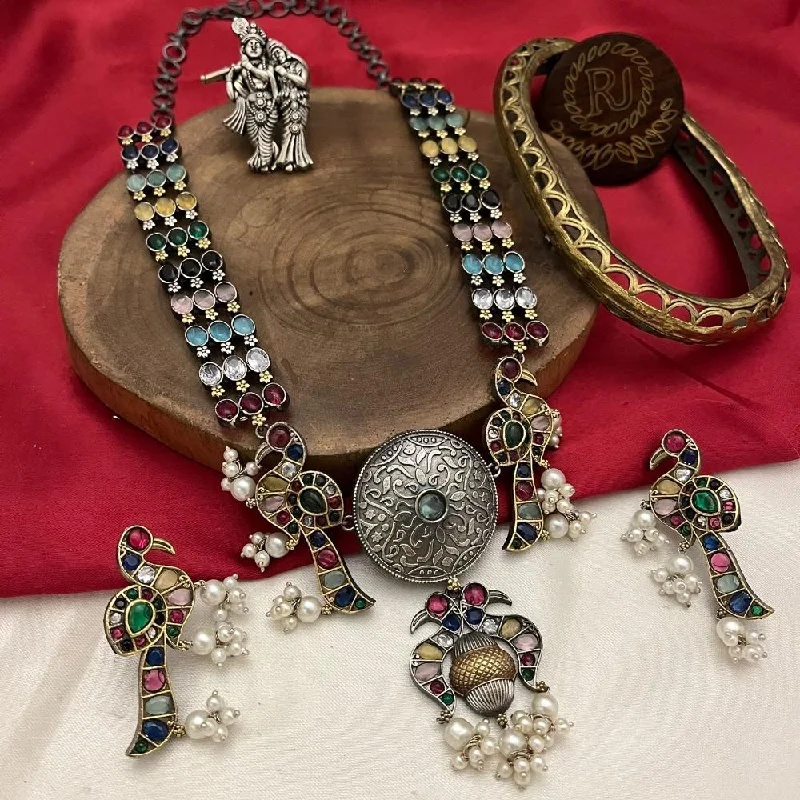 Luxury Handcrafted Jewelry For Elegant Looks FS Collection Oxidised Plated Pota Stone Necklace Set Luxury Handcrafted Jewelry For Elegant Looks FS Collection Oxidised Plated Pota Stone Necklace Set