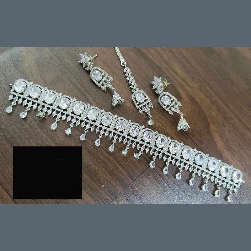 Affordable Luxury Jewelry – Style At A Great Price FS Collection Silver Plated AD Choker Necklace Set Affordable Luxury Jewelry – Style At A Great Price FS Collection Silver Plated AD Choker Necklace Set