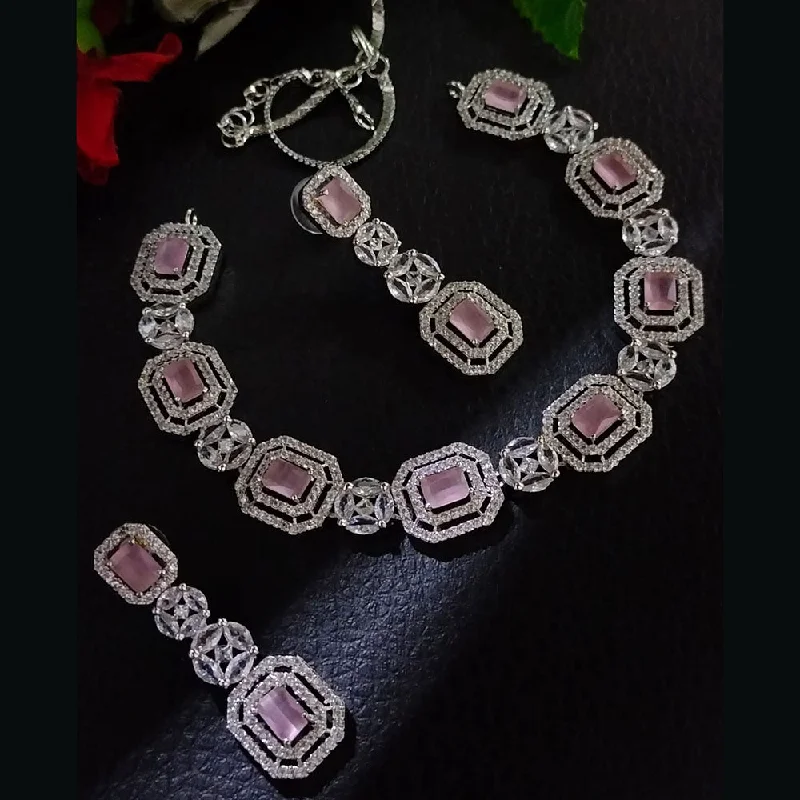 Dainty And Elegant Jewelry Now At Reduced Prices FS Collection Silver Plated AD Necklace Set