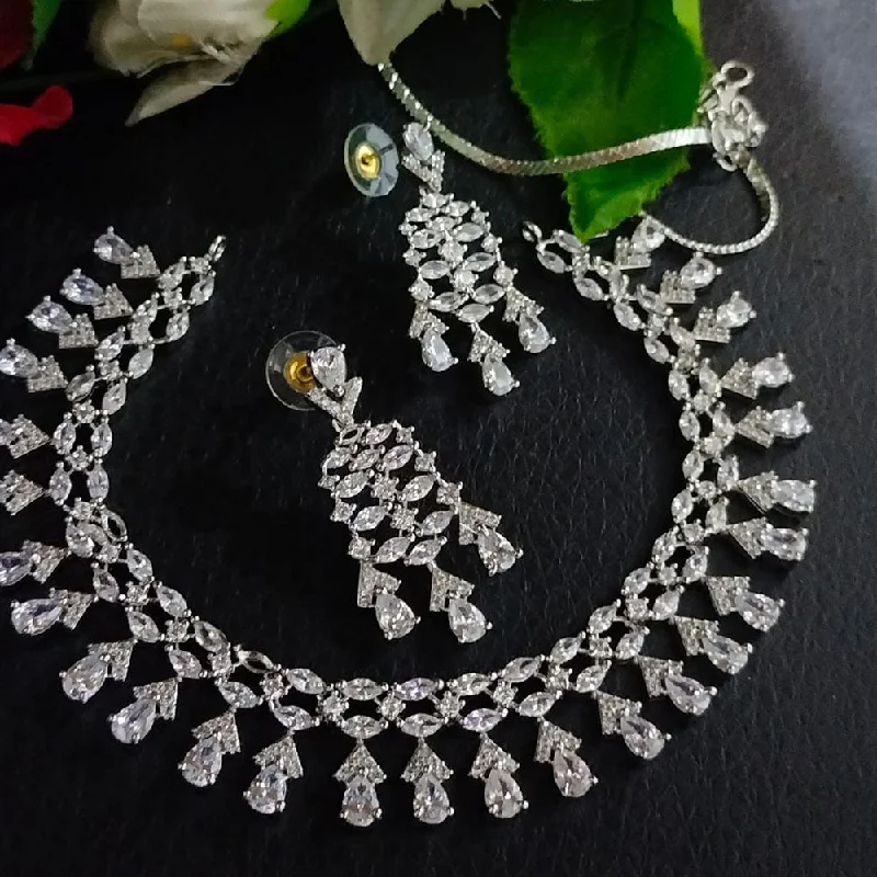 Your Perfect Accessory Now At The Best Price FS Collection Silver Plated AD Necklace Set Your Perfect Accessory Now At The Best Price FS Collection Silver Plated AD Necklace Set