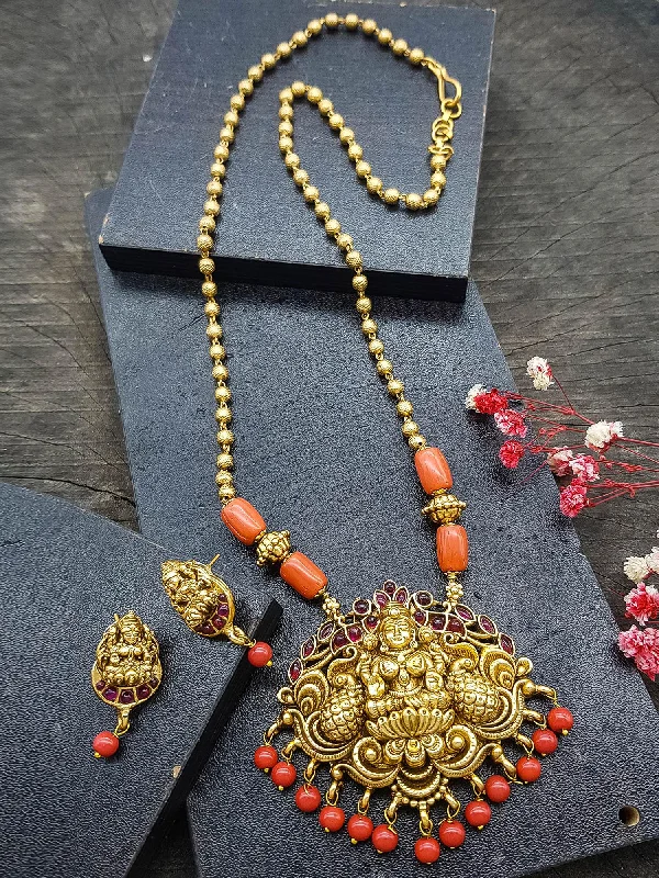 Personalized Jewelry At Special Discount Rates Gold Plated In Coral Beads Long Necklace Set Personalized Jewelry At Special Discount Rates Gold Plated In Coral Beads Long Necklace Set