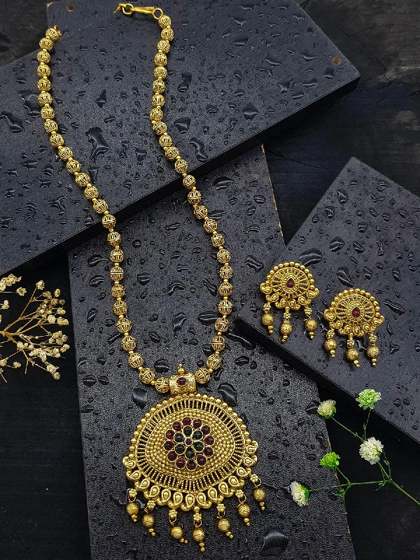 Timeless Elegance Now At Special Discounts Gold Plated Long Necklace Set in gundumala Timeless Elegance Now At Special Discounts Gold Plated Long Necklace Set in gundumala