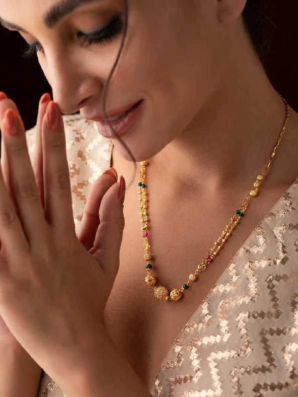 Affordable Gold-Plated Jewelry For Modern Fashion Rubans 22k Gold Plated Ethnic Neck Chain With Pink And Green Beads. Affordable Gold-Plated Jewelry For Modern Fashion Rubans 22k Gold Plated Ethnic Neck Chain With Pink And Green Beads.