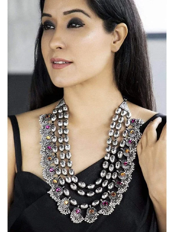 High-Quality Gemstone Jewelry For Special Occasions Rubans Oxidised Boho Colorstone Statement Necklace High-Quality Gemstone Jewelry For Special Occasions Rubans Oxidised Boho Colorstone Statement Necklace