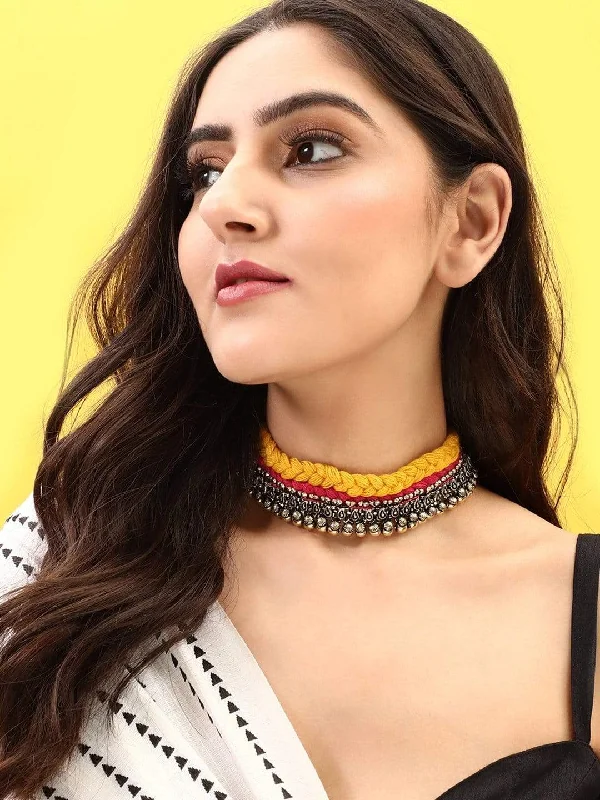 Elevate Your Jewelry Collection With Limited-Time Savings Rubans Oxidised Silver-Toned Orange Kerala Choker Necklace Elevate Your Jewelry Collection With Limited-Time Savings Rubans Oxidised Silver-Toned Orange Kerala Choker Necklace