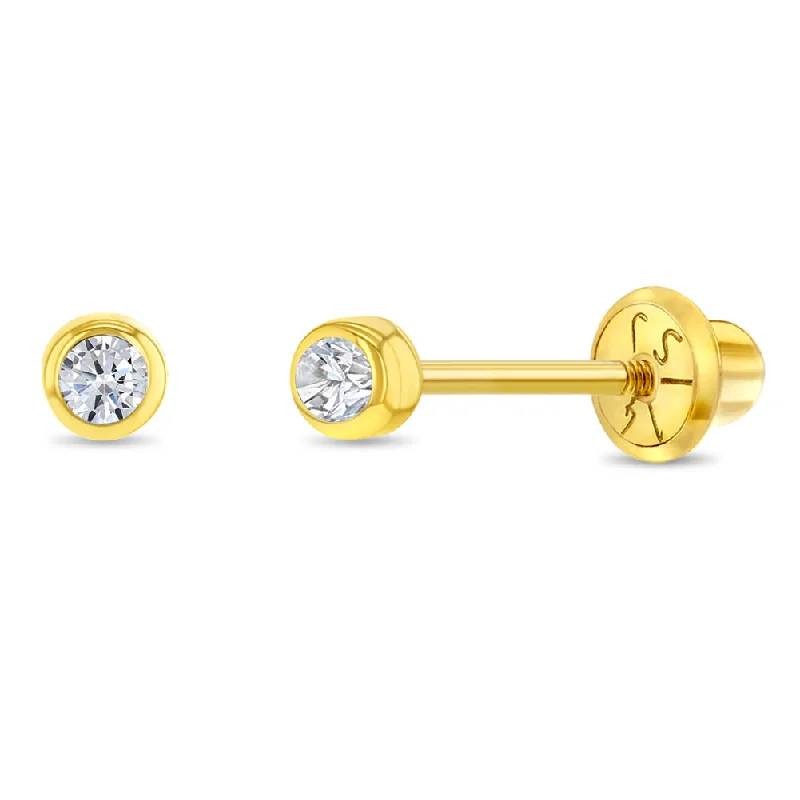 Your Dream Jewelry At Dream Prices 14k Gold Bezel Set Diamond Baby / Toddler / Kids Earrings Safety Screw Back Your Dream Jewelry At Dream Prices 14k Gold Bezel Set Diamond Baby / Toddler / Kids Earrings Safety Screw Back
