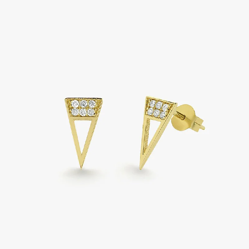 Premium Jewelry Now Available At Special Discounts 14K Gold Elongated Triangle Earrings with Micro Pave Diamonds Premium Jewelry Now Available At Special Discounts 14K Gold Elongated Triangle Earrings with Micro Pave Diamonds