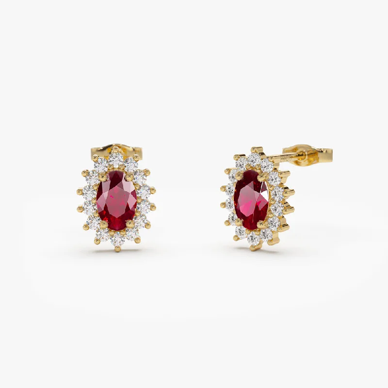 High-Quality Gemstone Jewelry For Special Occasions 14k Oval Cut Ruby Earrings with Diamonds High-Quality Gemstone Jewelry For Special Occasions 14k Oval Cut Ruby Earrings with Diamonds