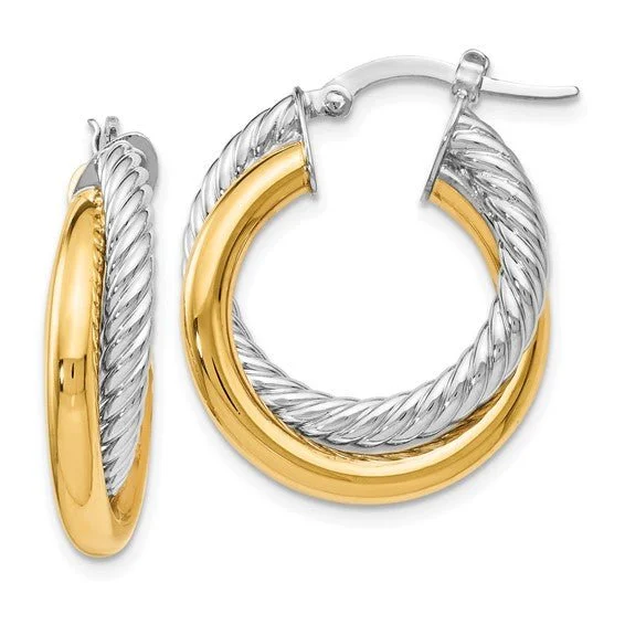 Buy More, Save More On Stunning Jewelry Designs 14K TT Gold Double Rope Design Hoop Earrings 3.2grms Buy More, Save More On Stunning Jewelry Designs 14K TT Gold Double Rope Design Hoop Earrings 3.2grms