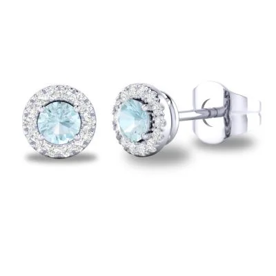 Make Every Moment Shine – Jewelry Discounts Available 14K W Gold 0.10cttw Diamond 0.30cttw Aquamarine Round Halo Earrings Make Every Moment Shine – Jewelry Discounts Available 14K W Gold 0.10cttw Diamond 0.30cttw Aquamarine Round Halo Earrings
