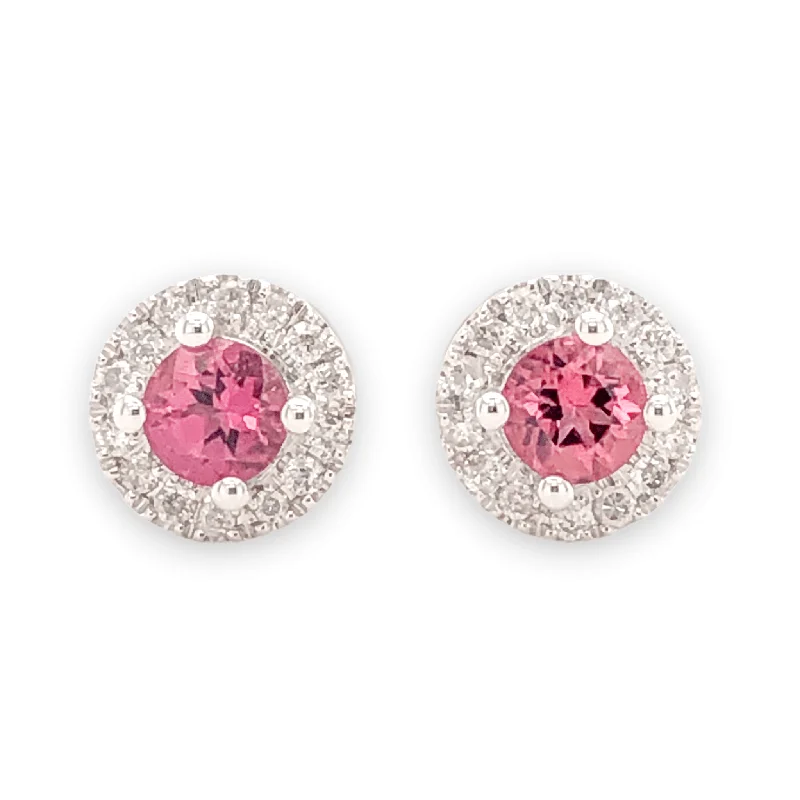 High-Quality Jewelry At A Fraction Of The Cost 14K W Gold 0.10cttw Diamond 0.30cttw Pink Tourmaline Round Halo Earrings High-Quality Jewelry At A Fraction Of The Cost 14K W Gold 0.10cttw Diamond 0.30cttw Pink Tourmaline Round Halo Earrings