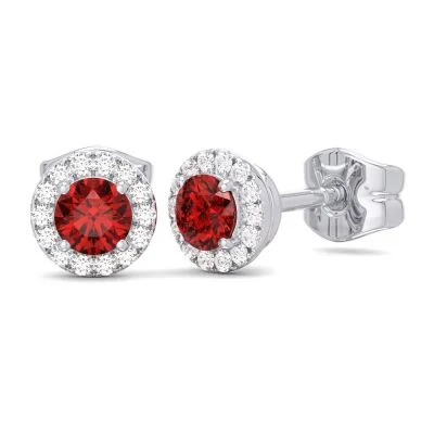 Fine Jewelry, Limited-Time Offers Available 14K W Gold 0.10cttw Diamond 0.30cttw Ruby Round Halo Earrings Fine Jewelry, Limited-Time Offers Available 14K W Gold 0.10cttw Diamond 0.30cttw Ruby Round Halo Earrings