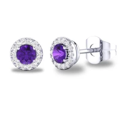 Breathtaking Jewelry, Breathtaking Prices 14K W Gold 0.10ctw Diamond 0.30ctw Amethyst Round Halo Earrings Breathtaking Jewelry, Breathtaking Prices 14K W Gold 0.10ctw Diamond 0.30ctw Amethyst Round Halo Earrings