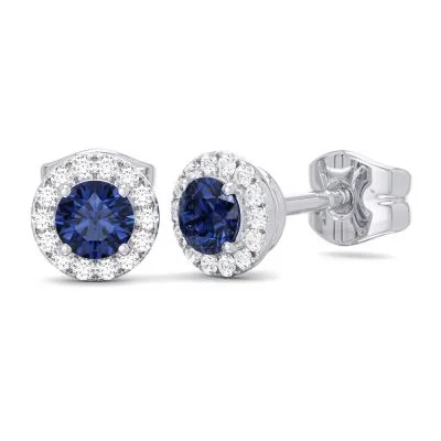 Buy More, Save More – Special Jewelry Discounts 14K W Gold 0.10ctw Diamond 0.30ctw Blue Sapphire Round Halo Earrings Buy More, Save More – Special Jewelry Discounts 14K W Gold 0.10ctw Diamond 0.30ctw Blue Sapphire Round Halo Earrings