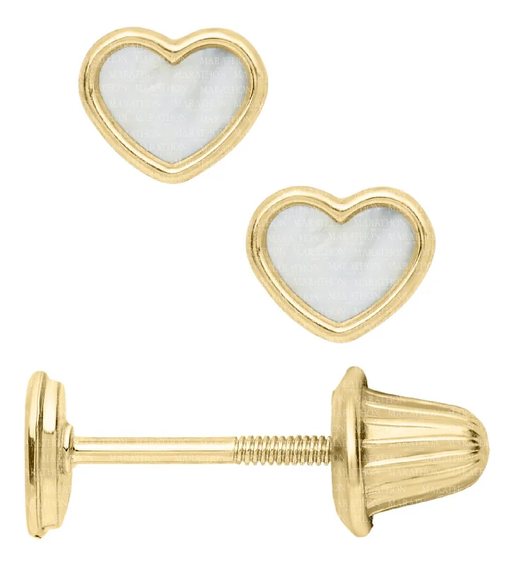 Timeless Elegance Now At Special Discounts 14K Y Gold MOP Baby Heart Studs