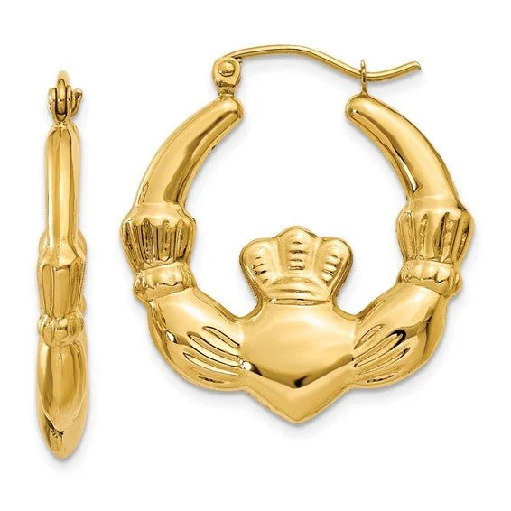 Stunning Jewelry At Even More Stunning Prices 14K Y Gold Polished Claddagh Hoop Earrings Stunning Jewelry At Even More Stunning Prices 14K Y Gold Polished Claddagh Hoop Earrings