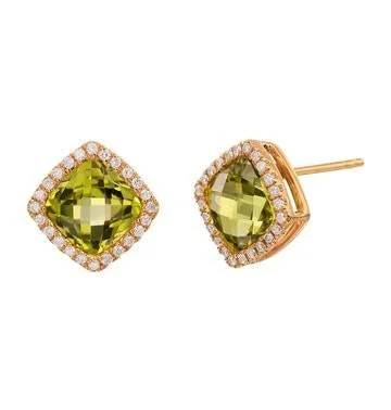 Sparkle On A Budget – Fine Jewelry For Less 14K Y Gold Square 4ctw Peridot and 0.26cttw Diamond Earrings Sparkle On A Budget – Fine Jewelry For Less 14K Y Gold Square 4ctw Peridot and 0.26cttw Diamond Earrings