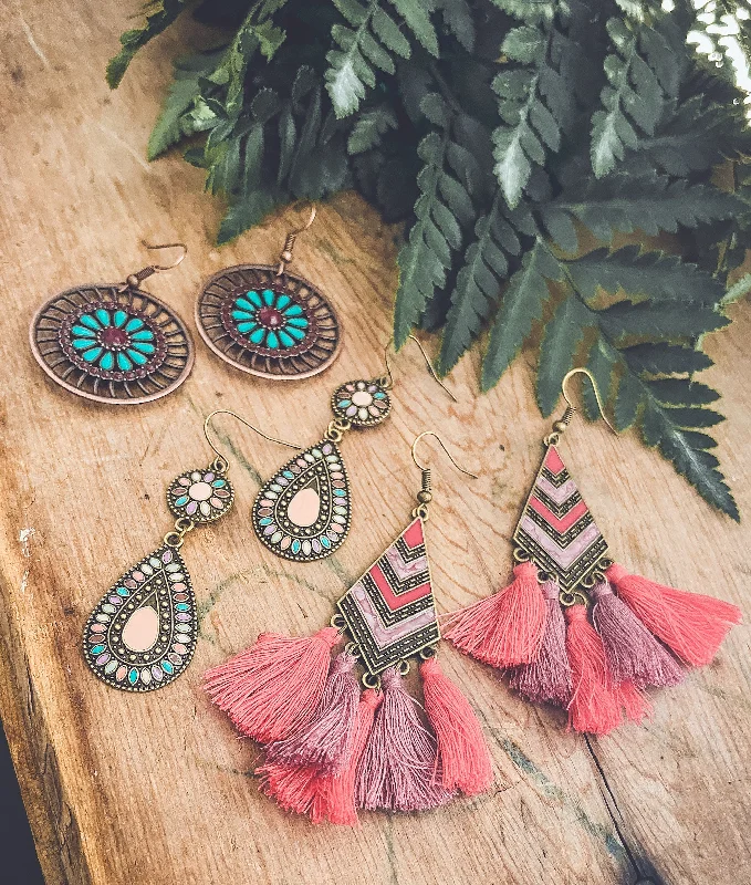 Jewelry Flash Sale – Stylish Designs At Unbeatable Rates Beautiful Bohemian Earring Set - Set of 3 Jewelry Flash Sale – Stylish Designs At Unbeatable Rates Beautiful Bohemian Earring Set - Set of 3