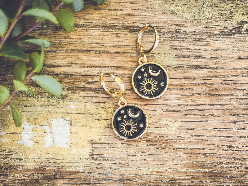Shop Trending Jewelry With Exclusive Savings Beautiful Gold and Black Sun/Moon Earrings Shop Trending Jewelry With Exclusive Savings Beautiful Gold and Black Sun/Moon Earrings