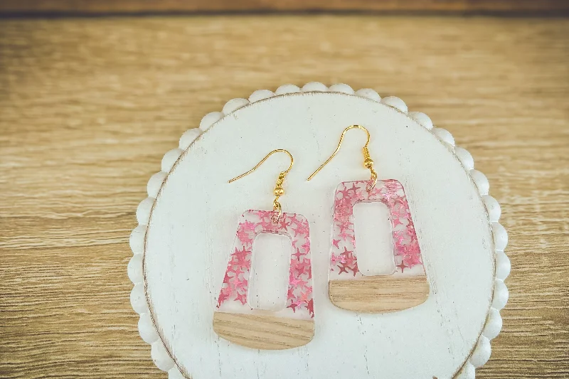 Best-Selling Jewelry Now Available At Special Deals Beautiful Wood and Pink Fleck Resin Earrings