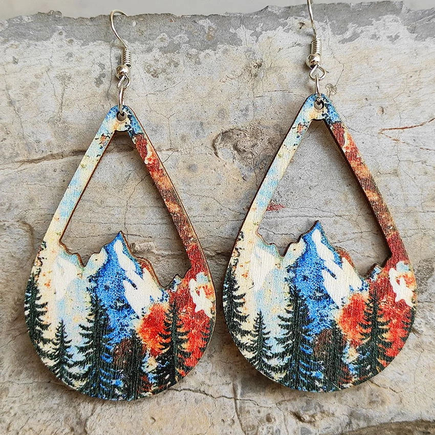 Bohemian-Inspired Jewelry For Free-Spirited Fashion Beautiful Wood Snowy Mountain Earrings Bohemian-Inspired Jewelry For Free-Spirited Fashion Beautiful Wood Snowy Mountain Earrings