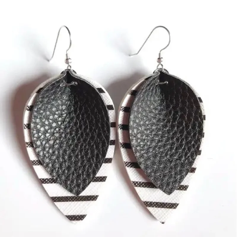 Limited-Time Offer On Elegant Jewelry Pieces Black Striped Leather Drop Earrings