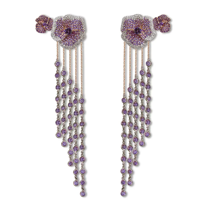 Grab Exquisite Jewelry At The Lowest Prices Bloom Medium Twins Flower Amethyst Long Earrings in Rose Gold Grab Exquisite Jewelry At The Lowest Prices Bloom Medium Twins Flower Amethyst Long Earrings in Rose Gold