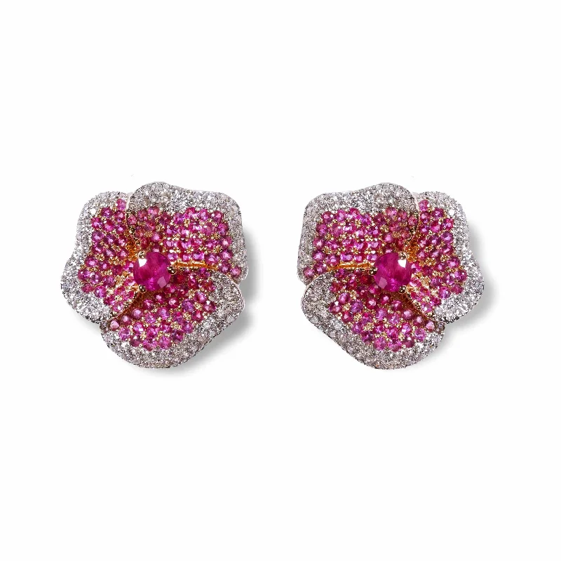 Classic And Modern Jewelry Styles On Sale Bloom Medium Flower Pink Sapphire Earrings in Rose Gold Classic And Modern Jewelry Styles On Sale Bloom Medium Flower Pink Sapphire Earrings in Rose Gold