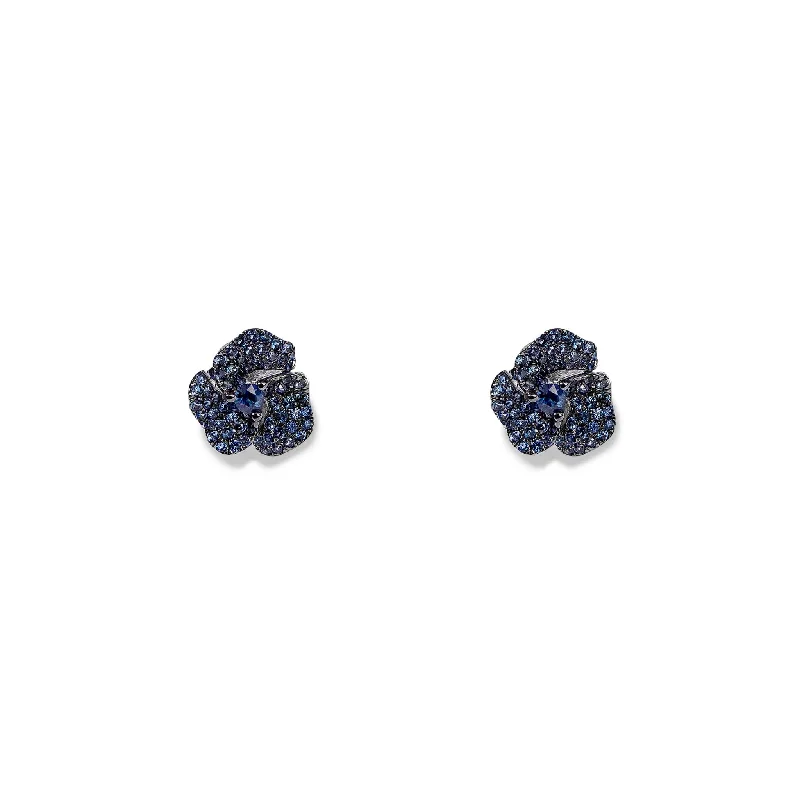 Handcrafted Beauty At Affordable Prices Bloom Mini Flower Blue Sapphire Earrings in Black Gold Handcrafted Beauty At Affordable Prices Bloom Mini Flower Blue Sapphire Earrings in Black Gold