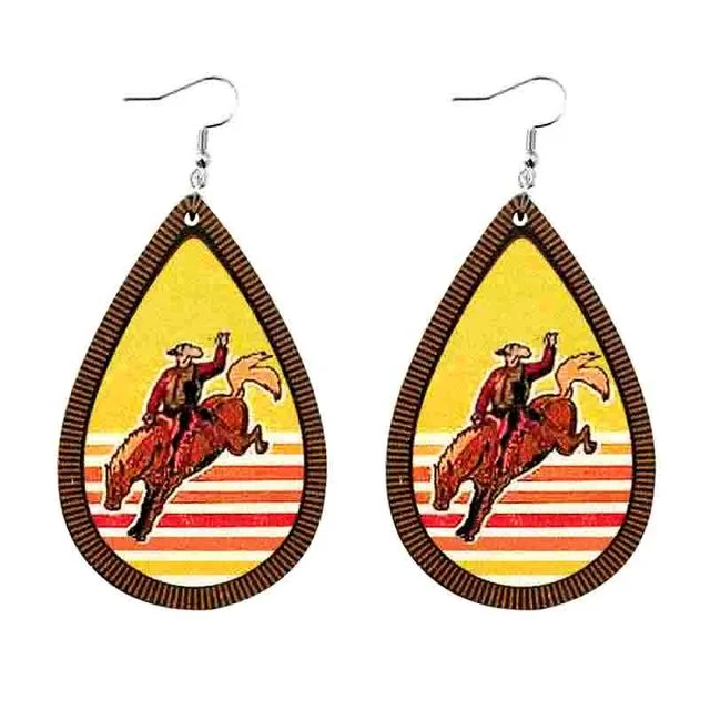 Premium Jewelry, Premium Discounts – Act Fast Fun Retro Wood Rodeo Earrings