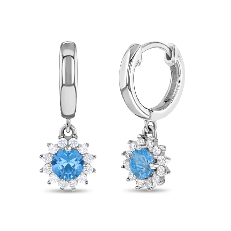 Elegant Jewelry, Exclusive Prices – Shop Now Royal CZ Dangle 9mm Aqua Blue Kids / Children's / Girls Earrings Hoop/Huggie Safety Latch - Sterling Silver