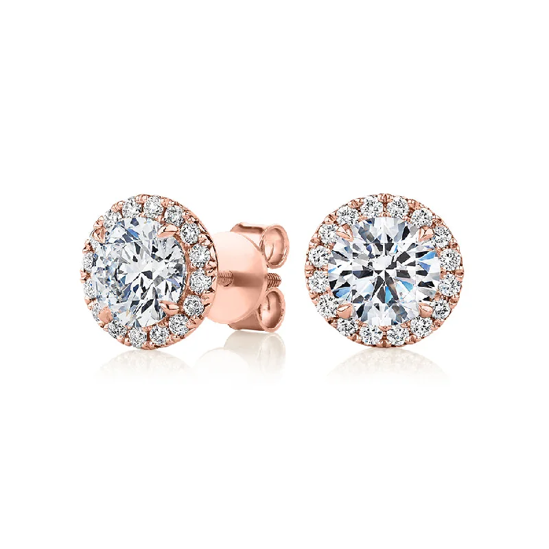 Gorgeous Jewelry, Limited-Time Savings Signature Simulant Diamond 2.35 carat* TW round brilliant halo earrings in 10 carat rose gold Gorgeous Jewelry, Limited-Time Savings Signature Simulant Diamond 2.35 carat* TW round brilliant halo earrings in 10 carat rose gold