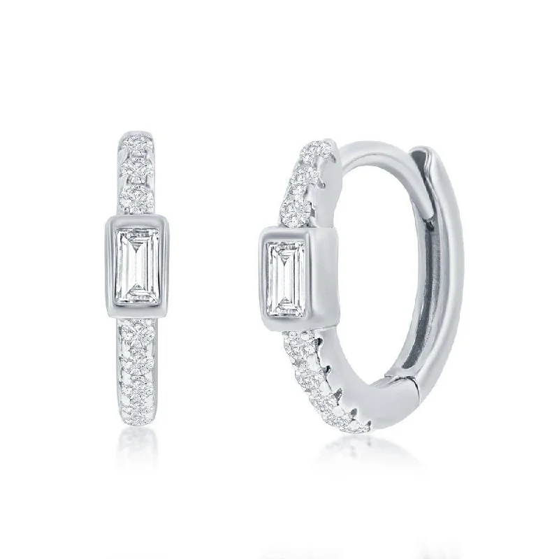 Exclusive Online Discounts On Stylish Jewelry SS 11MM Center Baguette CZ Huggie Hoop Earrings Exclusive Online Discounts On Stylish Jewelry SS 11MM Center Baguette CZ Huggie Hoop Earrings