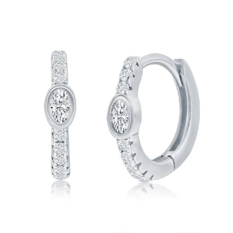 Seasonal Jewelry Sale – Upgrade Your Collection SS 11MM Center Oval CZ Huggie Hoop Earrings Seasonal Jewelry Sale – Upgrade Your Collection SS 11MM Center Oval CZ Huggie Hoop Earrings