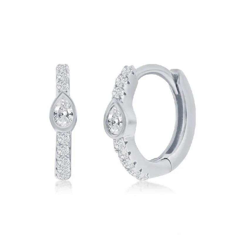 Limited Stock On Premium Jewelry At Low Prices SS 11MM Center Pear Shape CZ Huggie Hoop Earrings Limited Stock On Premium Jewelry At Low Prices SS 11MM Center Pear Shape CZ Huggie Hoop Earrings