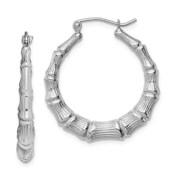 Fashion-Forward Jewelry At Incredible Prices SS 32mm Bamboo Hoop Earrings 5.0grms