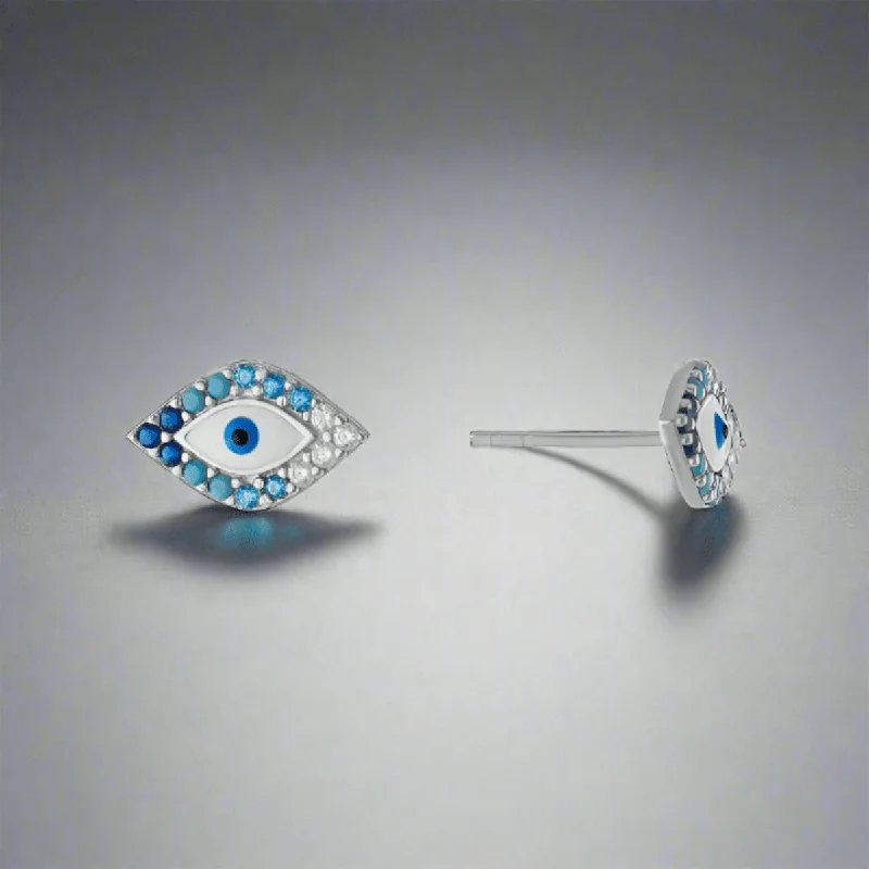 Don't Miss Our Biggest Jewelry Sale Of The Season SS Blue CZ Evil Eye Earrings