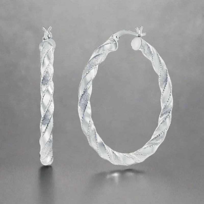 Shop Trending Jewelry With Exclusive Savings SS Polished Satin Finish 40mm Twisted Hoops
