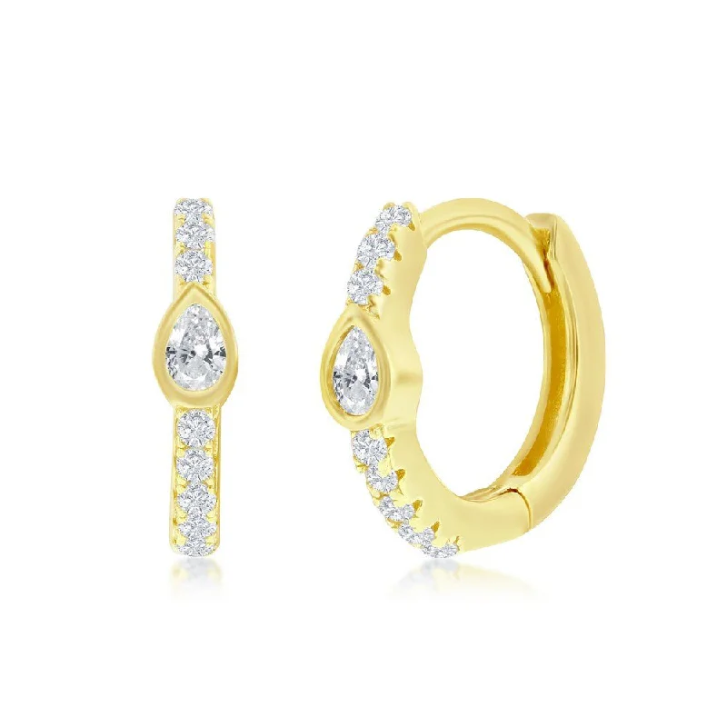 Clearance Sale On High-End Jewelry Collections YGP Sterling 11MM Center Pear Shape CZ Huggie Hoop Earrings Clearance Sale On High-End Jewelry Collections YGP Sterling 11MM Center Pear Shape CZ Huggie Hoop Earrings