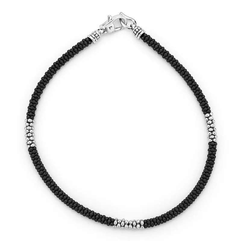 Versatile Layering Jewelry For Effortless Chic Black Caviar Three Silver Station Matte Ceramic Bracelet | 3mm
