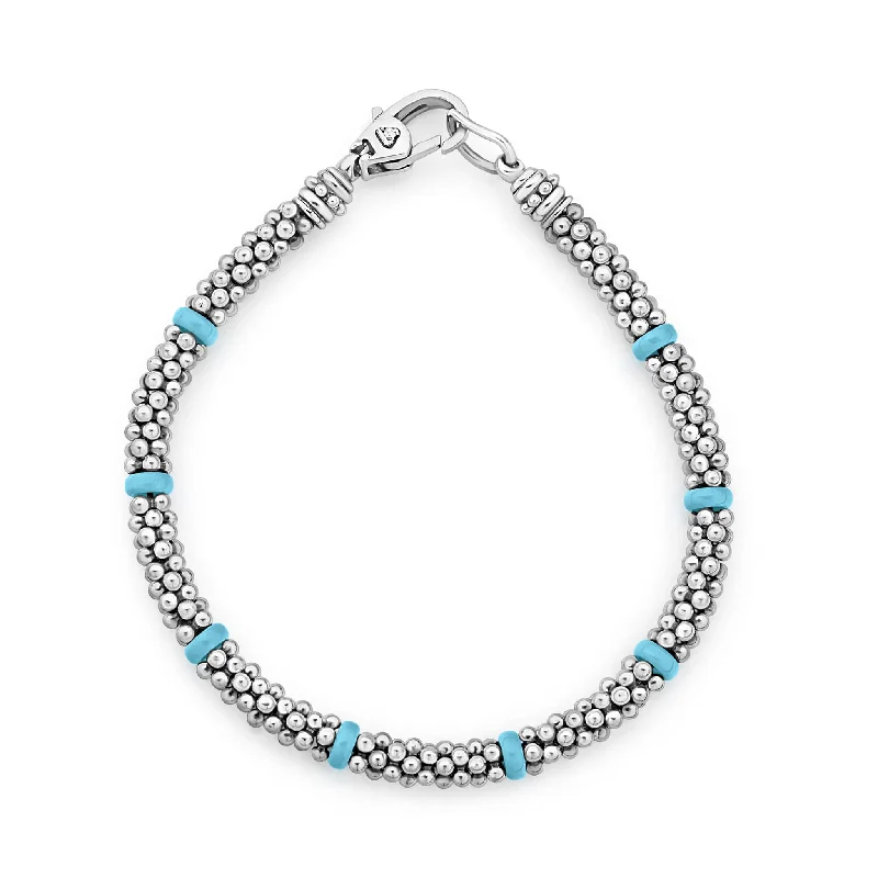 Customized Silver Jewelry For Unique Style Blue Caviar Eight Ceramic Station Beaded Bracelet | 5mm Customized Silver Jewelry For Unique Style Blue Caviar Eight Ceramic Station Beaded Bracelet | 5mm