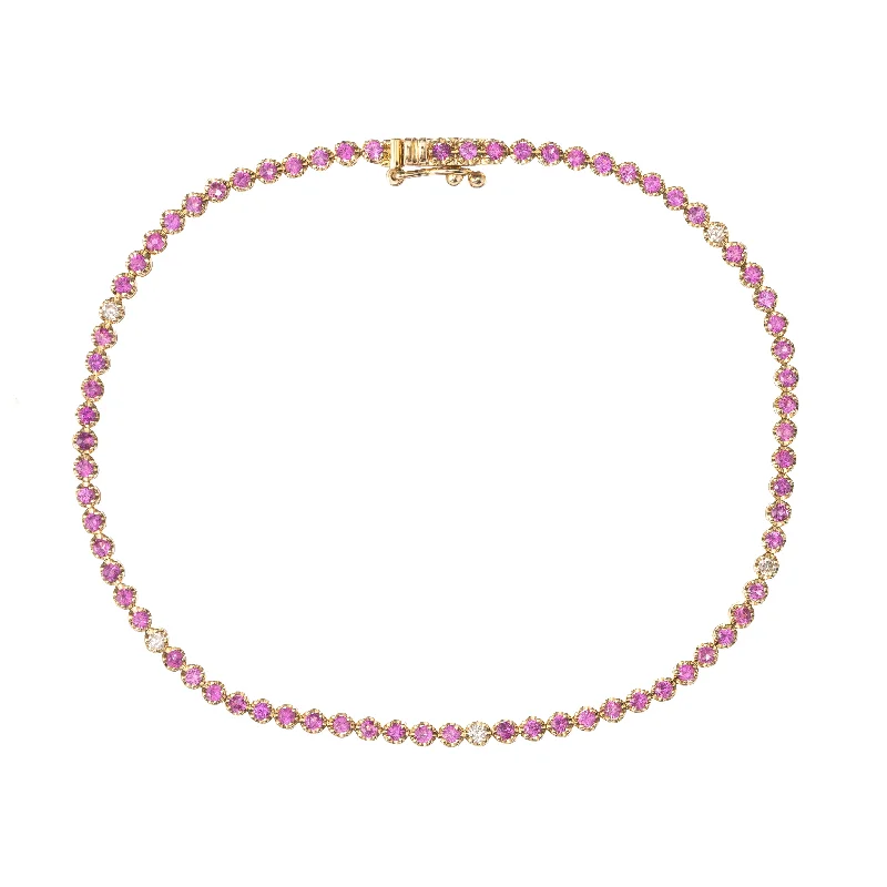 Personalized Engraved Jewelry For Meaningful Gifts Crown Prong Pink Sapphire and Diamond Tennis Bracelet