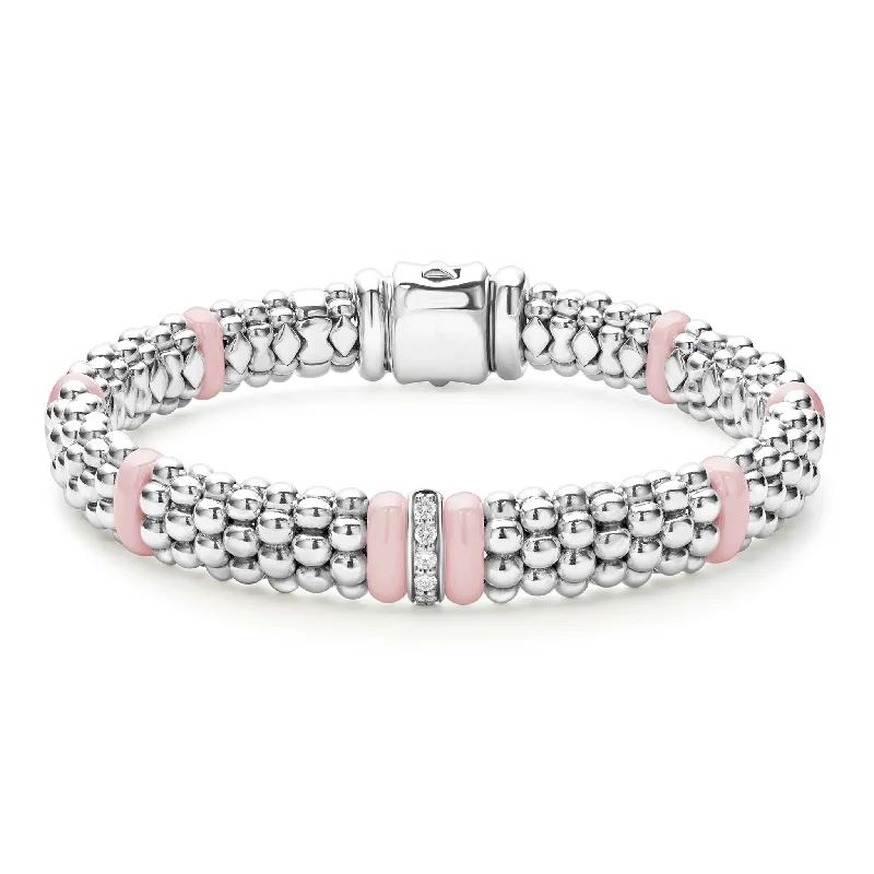 Elegant Rose Gold Jewelry For A Stylish Touch Pink Caviar Single Station Diamond Caviar Bracelet | 9mm Elegant Rose Gold Jewelry For A Stylish Touch Pink Caviar Single Station Diamond Caviar Bracelet | 9mm