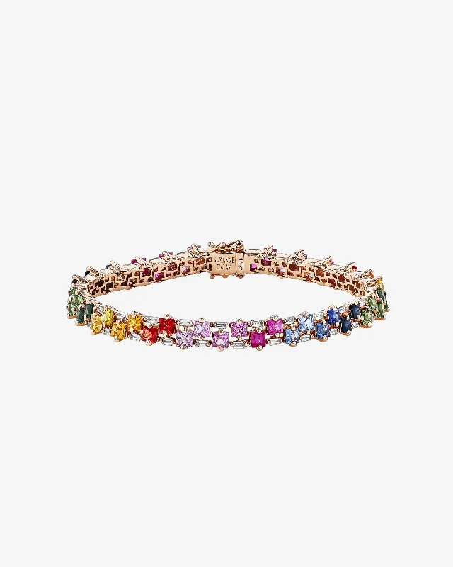Trendy Minimalist Jewelry For Everyday Wear Princess Midi Stack Rainbow Sapphire Tennis Bracelet Trendy Minimalist Jewelry For Everyday Wear Princess Midi Stack Rainbow Sapphire Tennis Bracelet