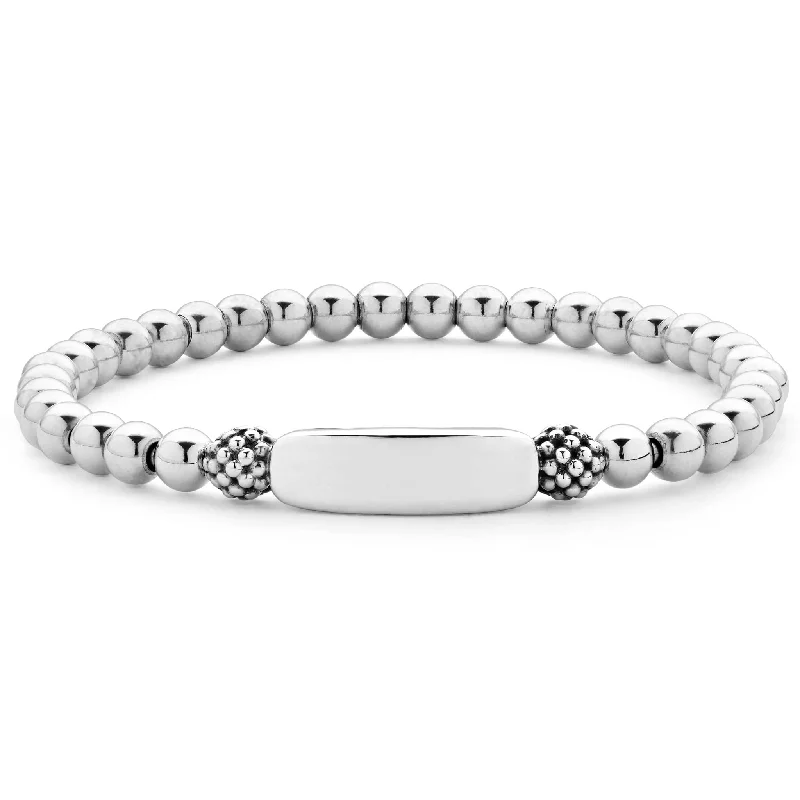 Delicate Crystal Jewelry For Sophisticated Charm Signature Caviar Silver Station Stretch Bead Bracelet Delicate Crystal Jewelry For Sophisticated Charm Signature Caviar Silver Station Stretch Bead Bracelet