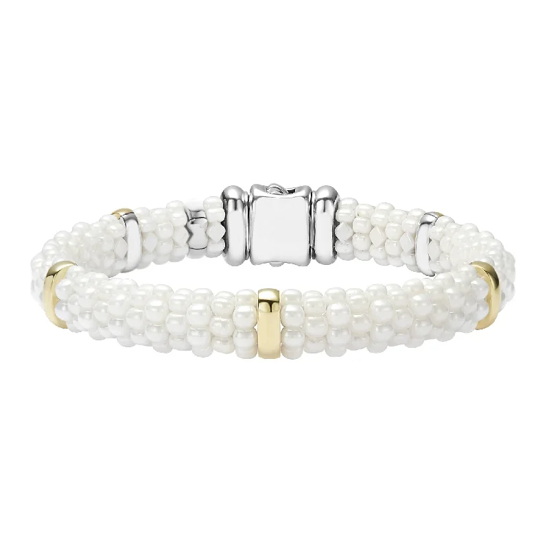 Huge Savings On Premium Jewelry Styles White Caviar Gold Station Ceramic Bracelet | 9mm Huge Savings On Premium Jewelry Styles White Caviar Gold Station Ceramic Bracelet | 9mm