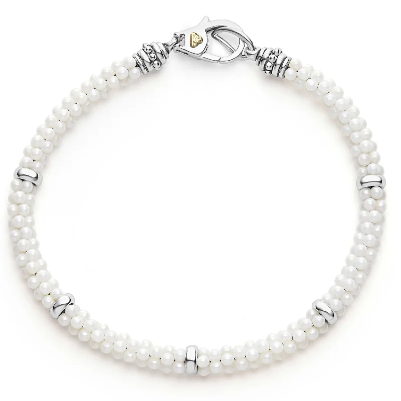 Elegant Necklaces And Bracelets At Limited-Time Offers White Caviar Five Silver Station Ceramic Bracelet | 5mm Elegant Necklaces And Bracelets At Limited-Time Offers White Caviar Five Silver Station Ceramic Bracelet | 5mm